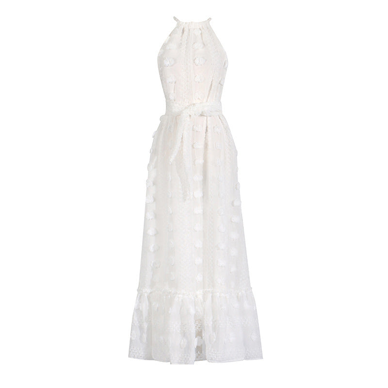 Round Neck Halter Three-dimensional Flower Dress