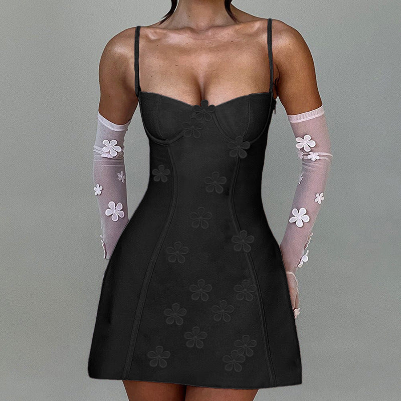 Three-dimensional Flower Suspender Dress