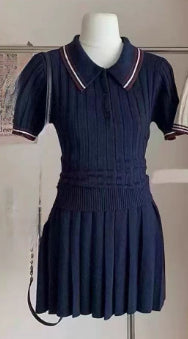 Short knitted pleated skirt two-piece set by M Chic Boutique, featuring a stylish matching top and skirt with a trendy design.