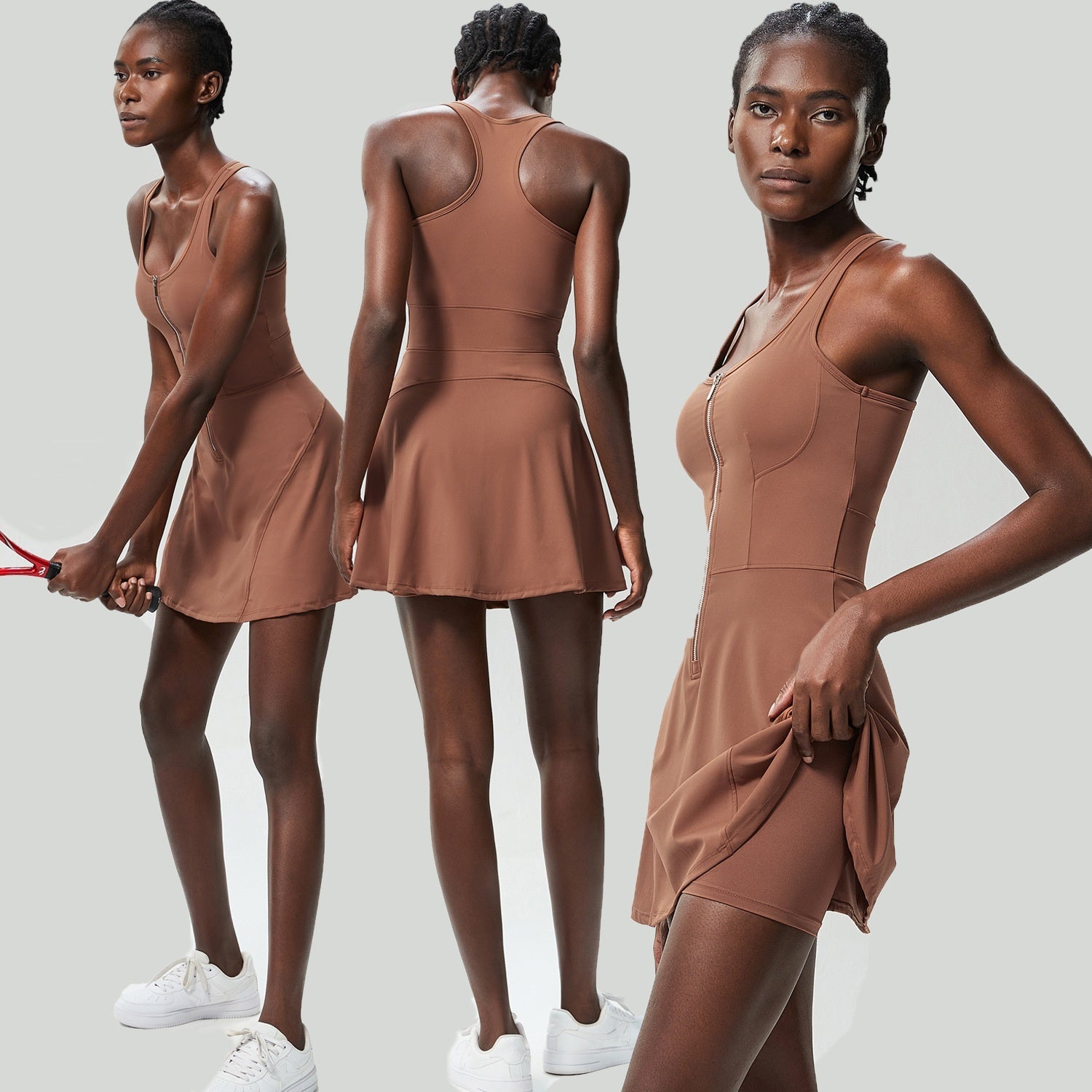M Chic Boutique zipper tennis skirt dress, activewear with a fitted design, featuring a front zipper and athletic fabric.