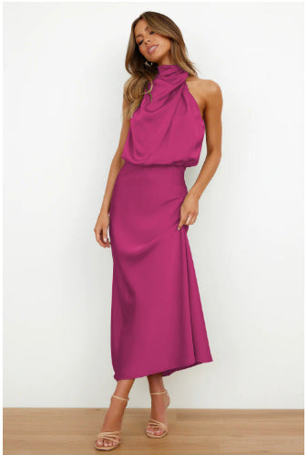 Solid Color High-grade Satin Elegant Dress