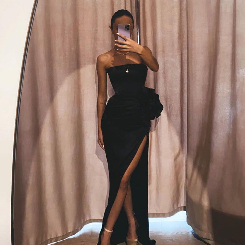Large Flower Slim Fit Slit Dress