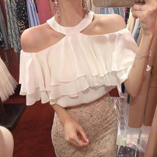Halter Off-shoulder Ruffled Top