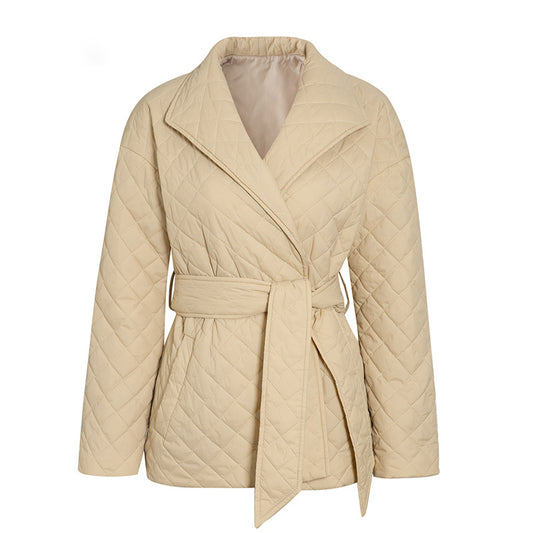 Padded Parkas Belted Lapel Coat