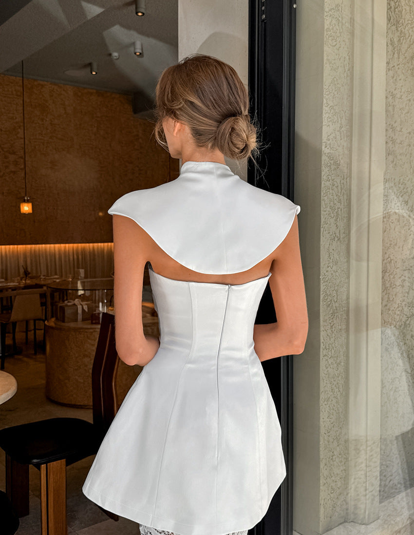 Two-piece Set- Irregular Strapless Top And White Lace Skirt