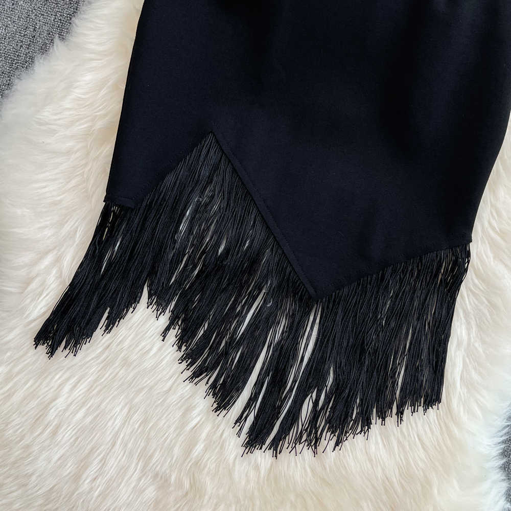 Stitching Tassel High Waist Pencil Skirt