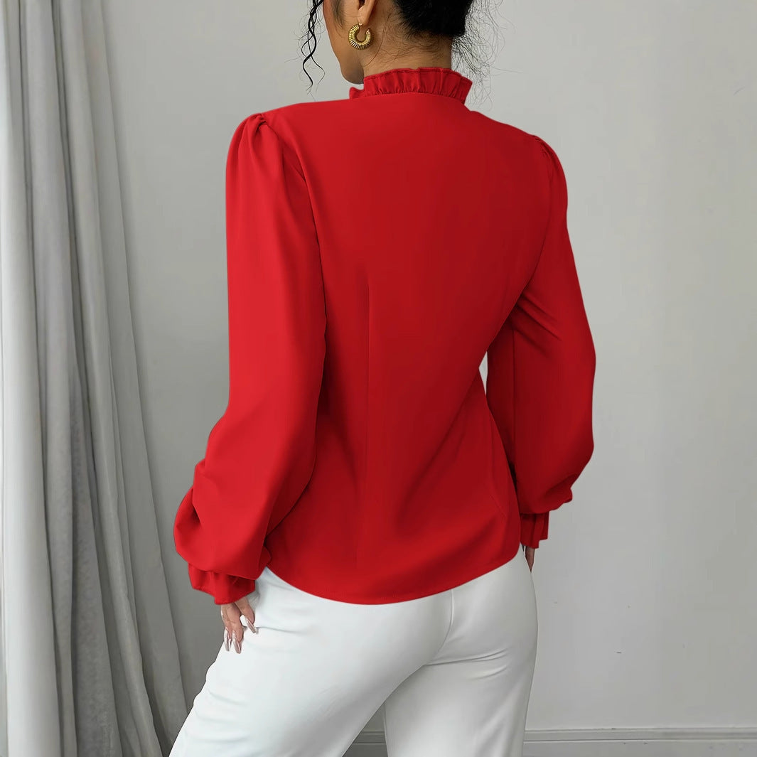 Women's Elegant French Asymmetrical Button-down Long Sleeve Blouse