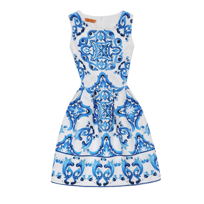 M Chic Boutique printed A-line dress featuring a vibrant floral pattern and a flattering silhouette.