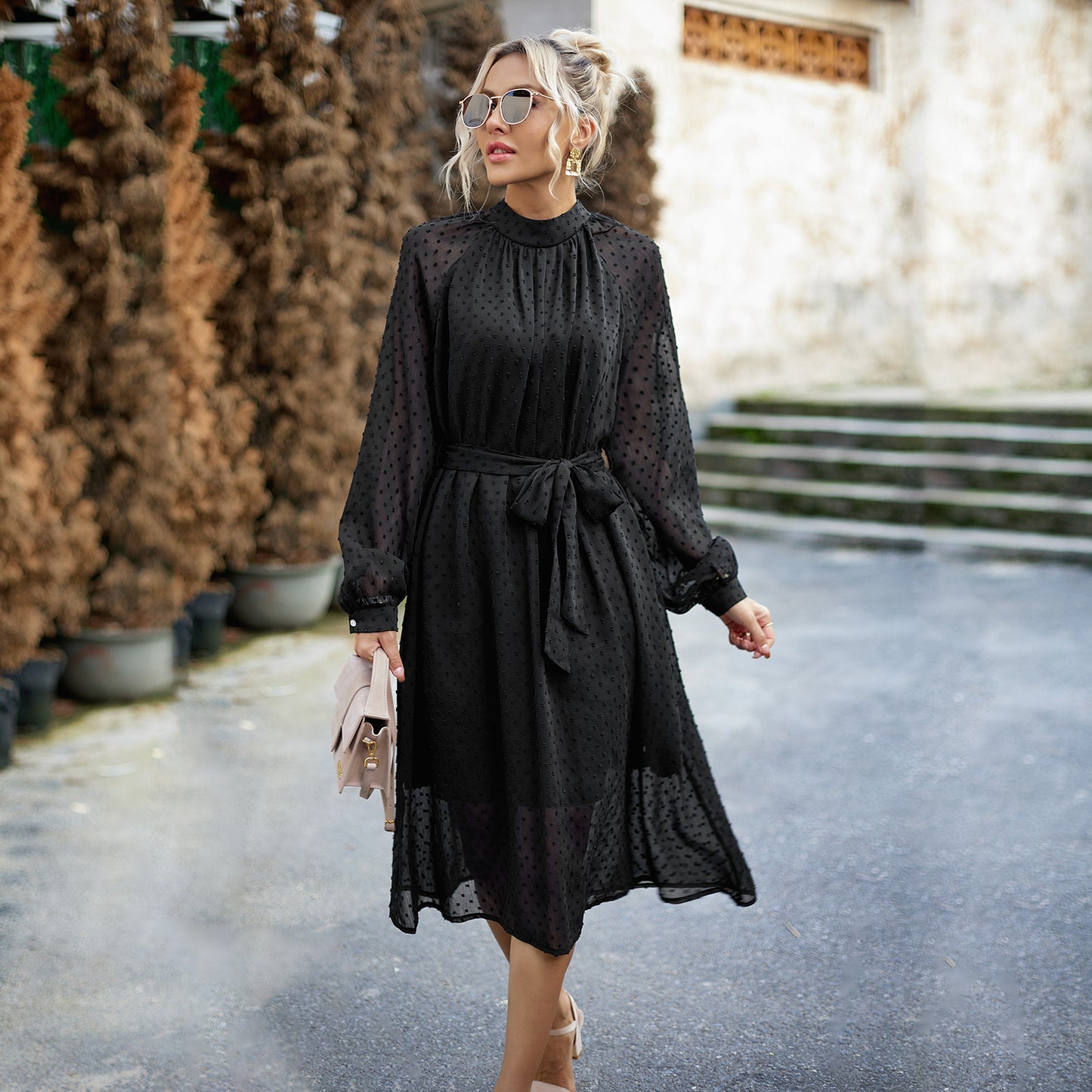 Fashionable Elegant Jacquard Round Neck Dress