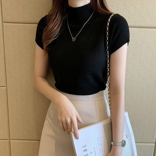 Short sweater with high neck