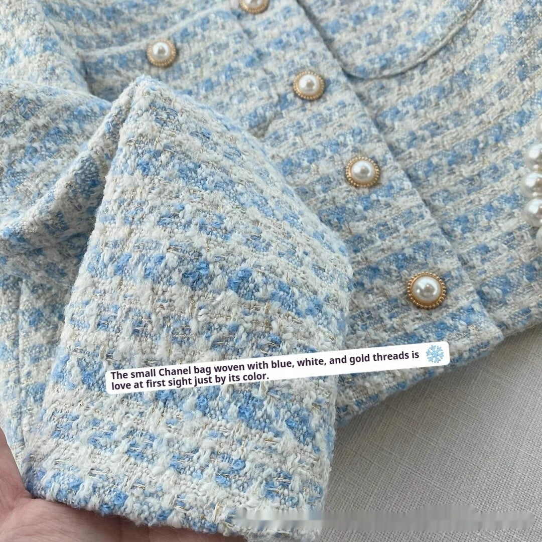 Milk Blue Pearl Classic Style Woolen Coat