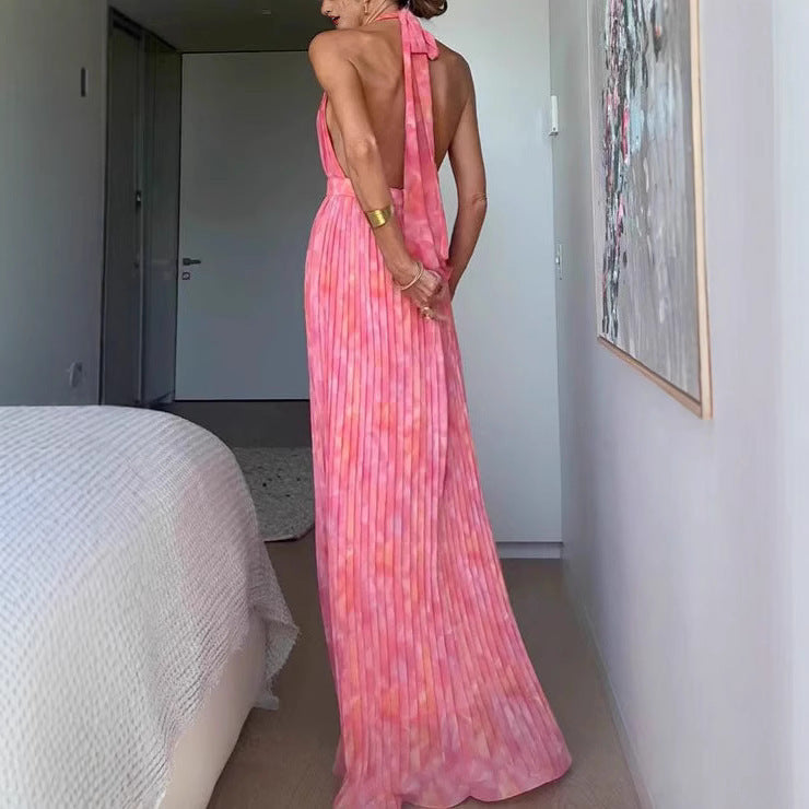 V Lace-up Backless Dress