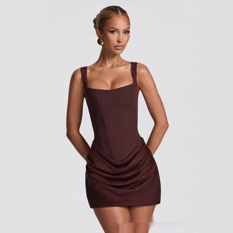 M Chic Boutique graceful tube top short strap dress, sleeveless and fitted, shown on a model for a stylish summer look.