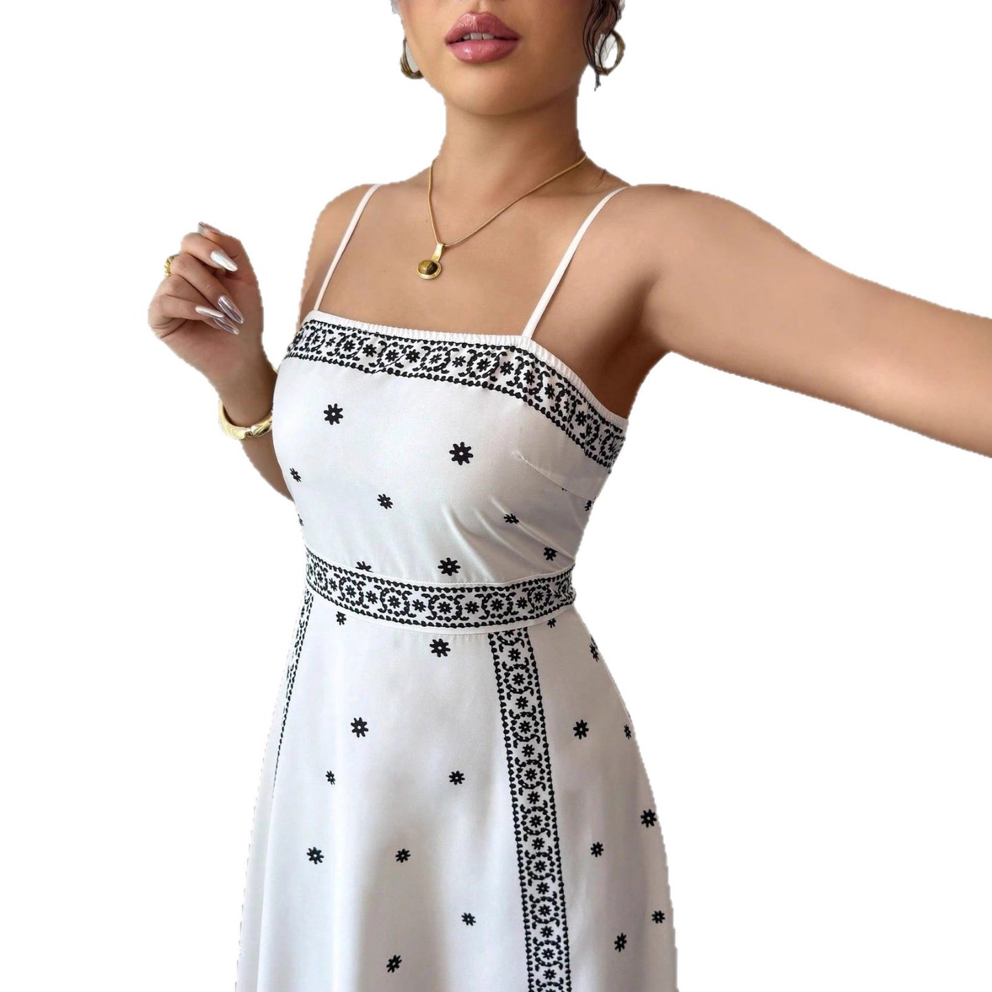 Fitted-waist Printed A-line Maxi Dress - M Chic Boutique