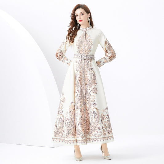 Vintage Court Style Printed Dress