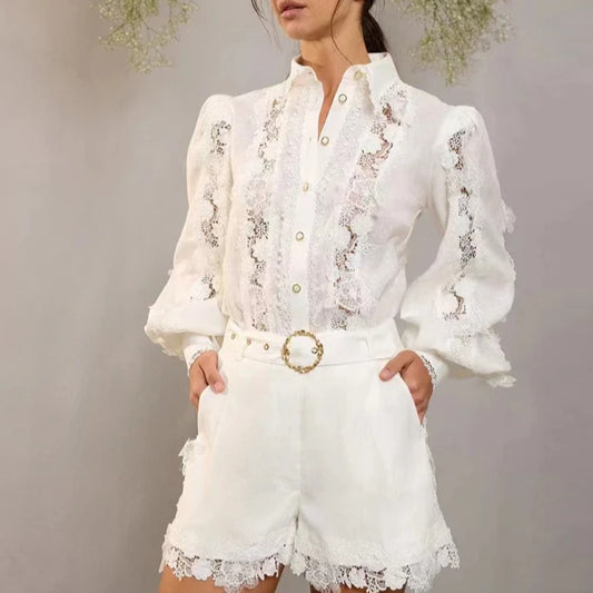Lace Shirt Shorts Suit Women