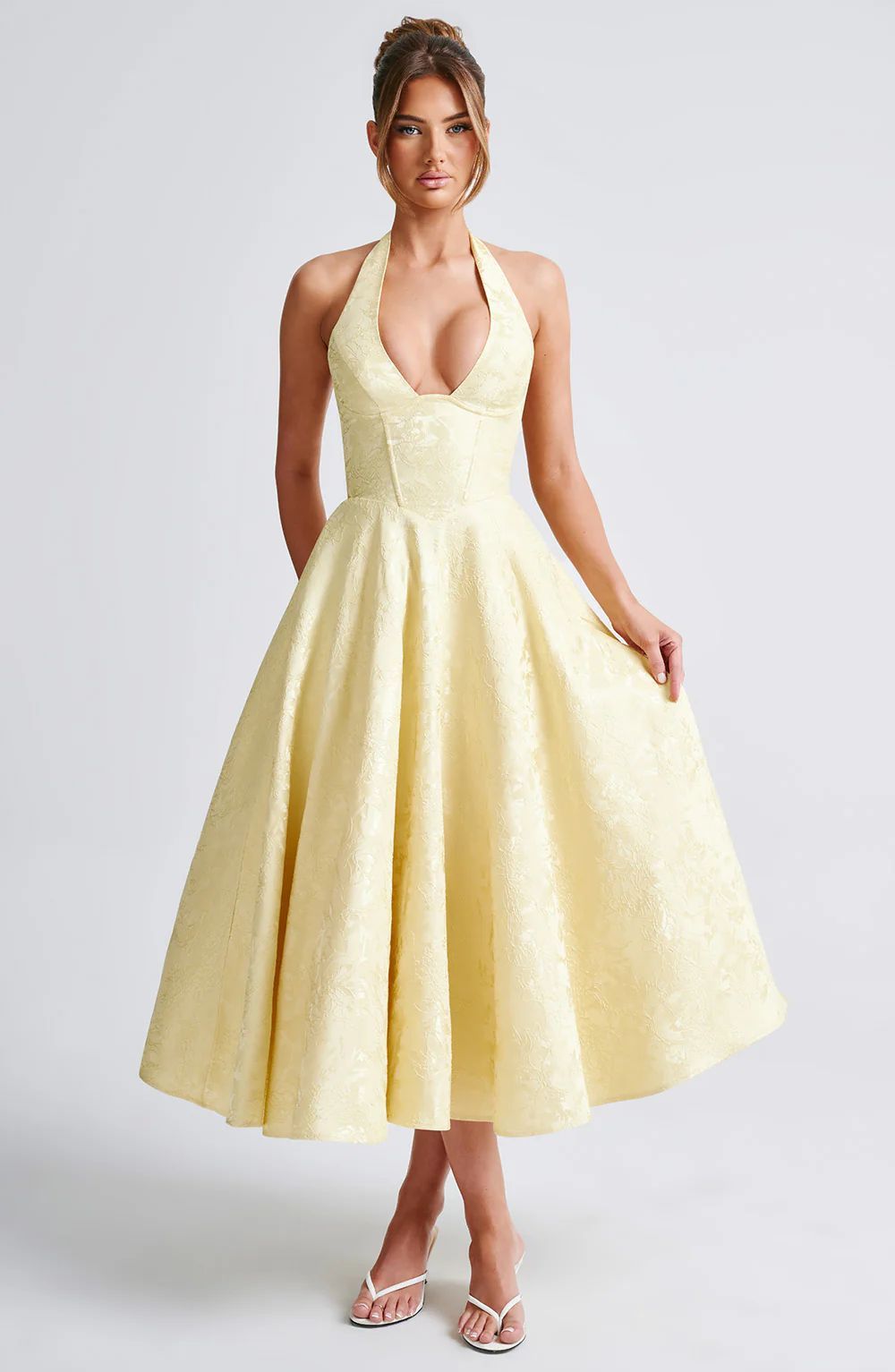 V-neck Halter Sleeveless Jacquard Lace-up Dress