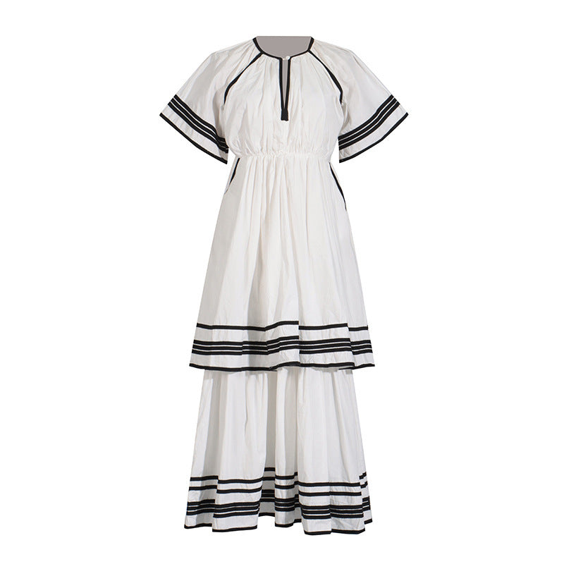 French Style Patchwork Long Dress