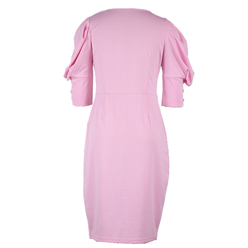 Square-neck Bubble Sleeve Dress
