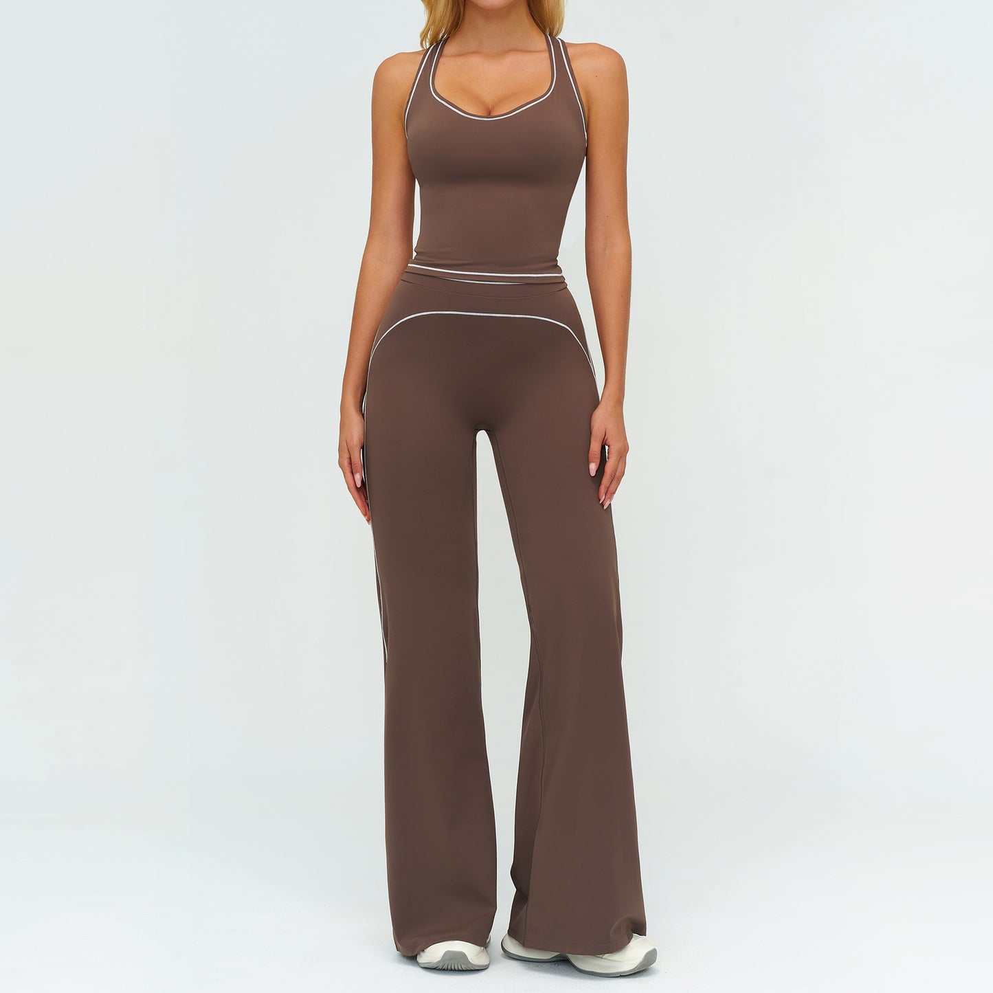 V-neck sleeveless gym set from M Chic Boutique, activewear outfit with a fitted top and matching athletic bottoms.