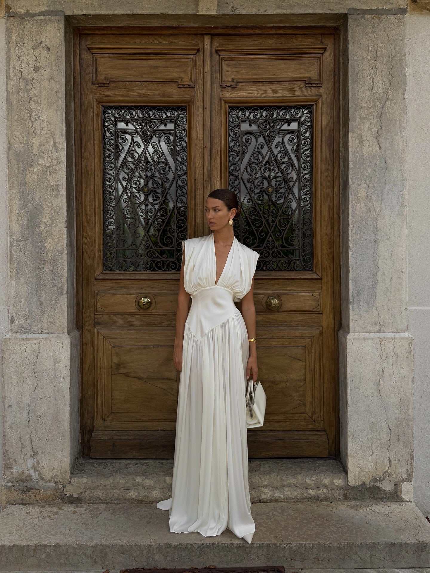 V-neck Cinched-waist Slit Maxi Dress - M Chic Boutique