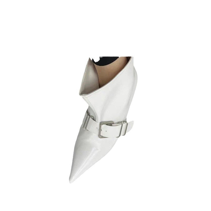High heel pointed ankle boots from M Chic Boutique, featuring sleek design and stylish silhouette in black leather.