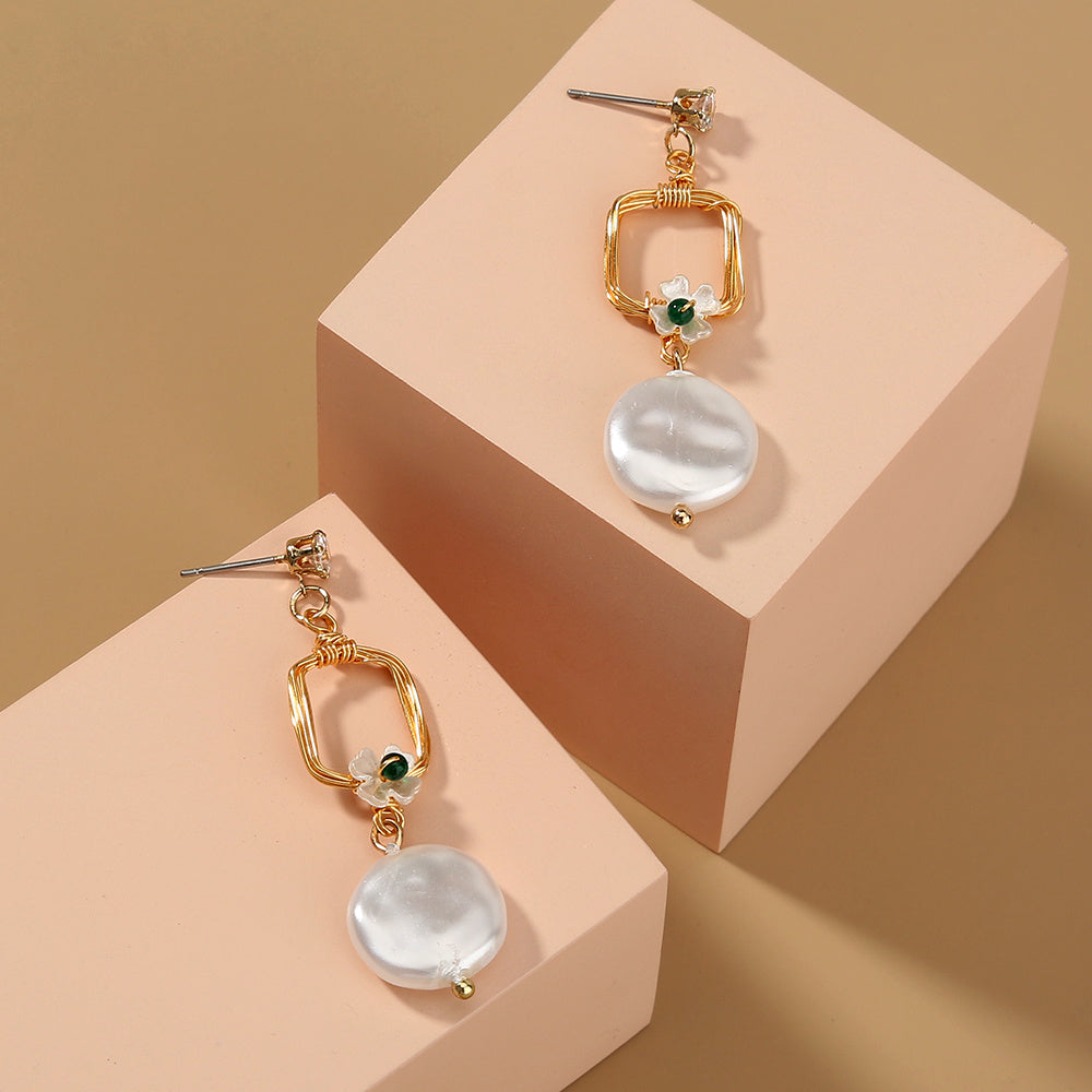 Long geometric baroque pearl earrings