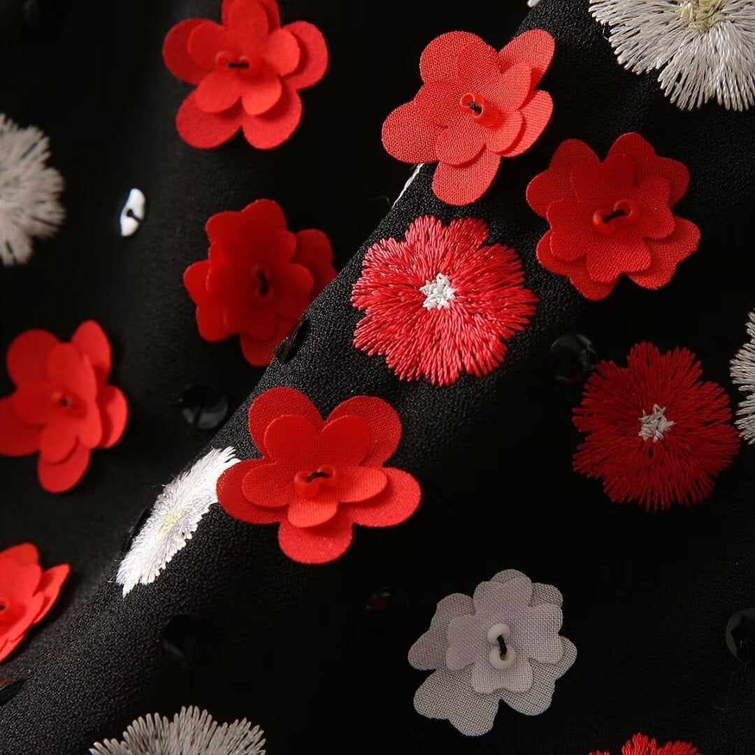 French Suit Exquisite Embroidered Flowers Sequins Dress