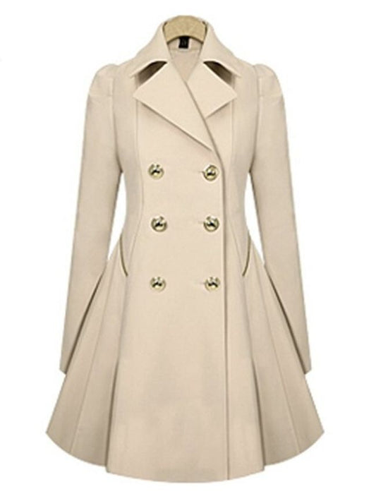 Fold Over Collar  Double Breasted  Plain Coat