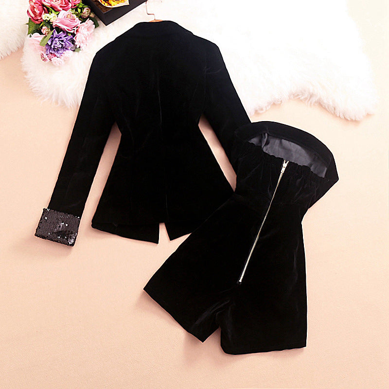 Double-breasted tube top jumpsuit in a stylish two-piece set by M Chic Boutique, featuring a fitted silhouette and chic design.