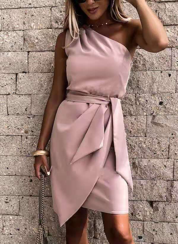 Solid Color Sleeveless Shoulder Dress