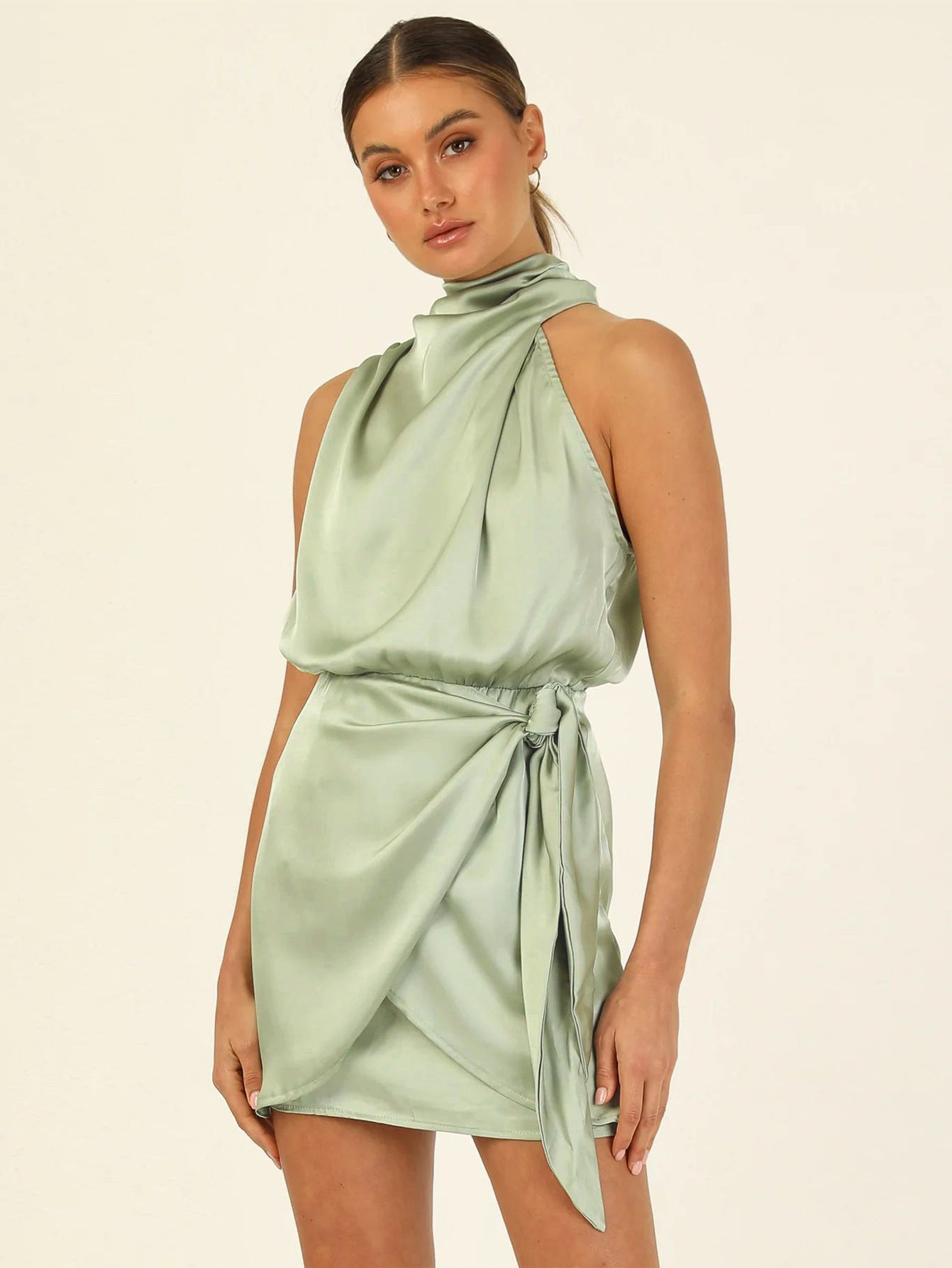 Satin Tied Slim Fit Socialite Dress