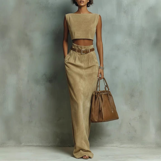 Faux Suede Velour Set Vest And Pants - M Chic Boutique