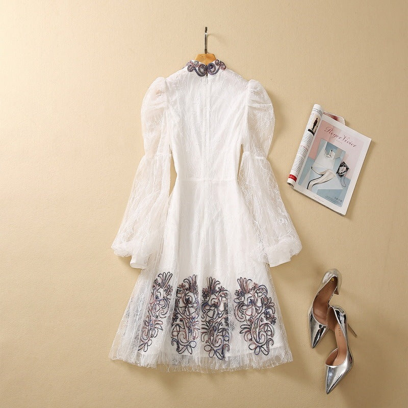 Plate Flower Mesh Long Sleeve Dress