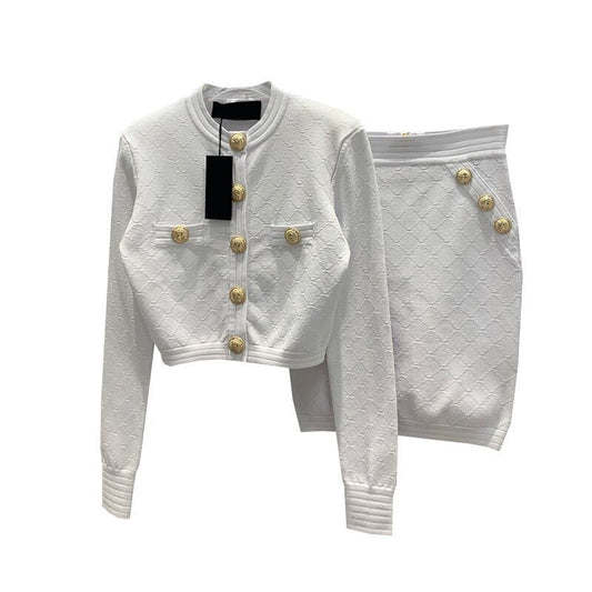 Snap Buttoned Shoulder Pad Knitted Set