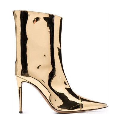 Pointed High Heel Short Leather Boot