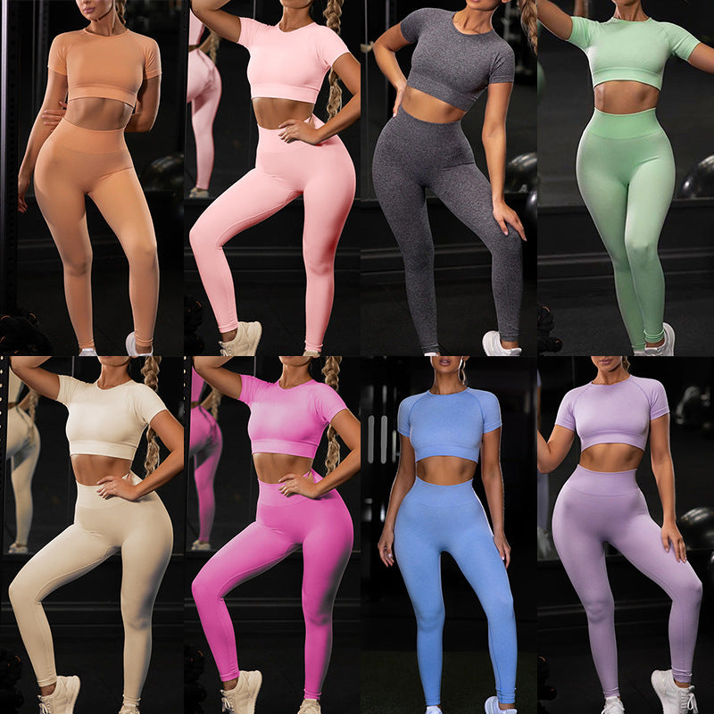 M Chic Boutique seamless yoga and gym activewear set featuring a fitted top and matching leggings for fitness and workout routines.