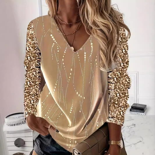 Silk V-neck Sequins Top