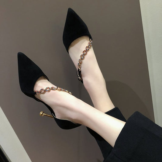 Suede rhinestone pointed heels