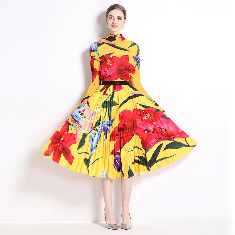 Printed Pleated Dress