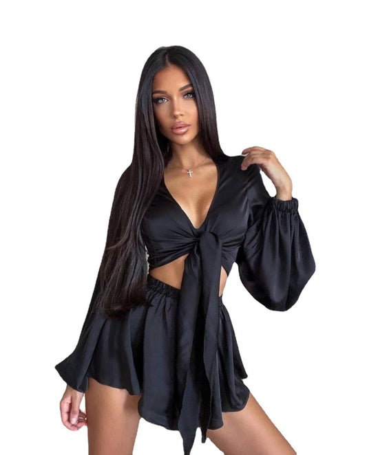 Long Sleeve Top And Shorts Suit