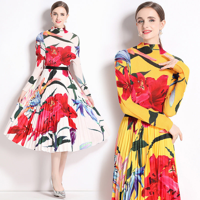 Printed Pleated Dress