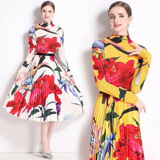 Printed Pleated Dress