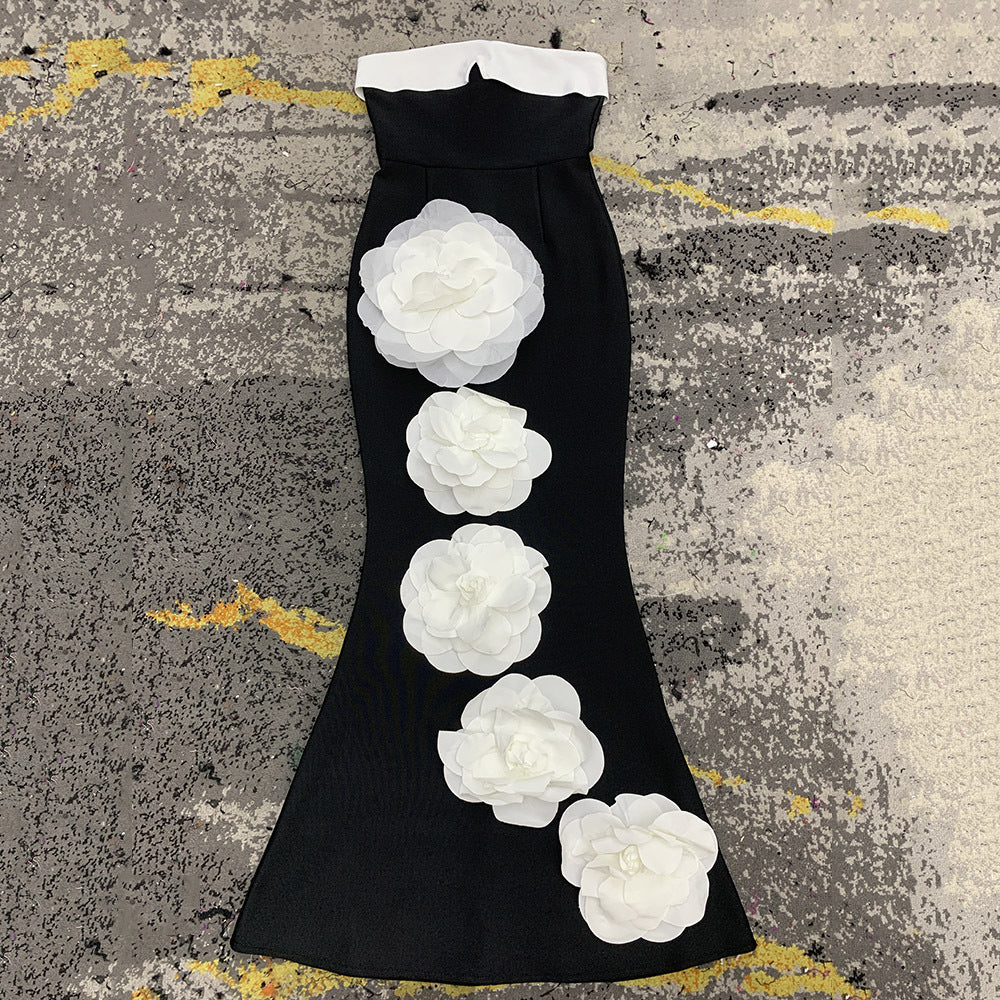 Tube Top Backless 3D Large Flower Socialite Long Dress