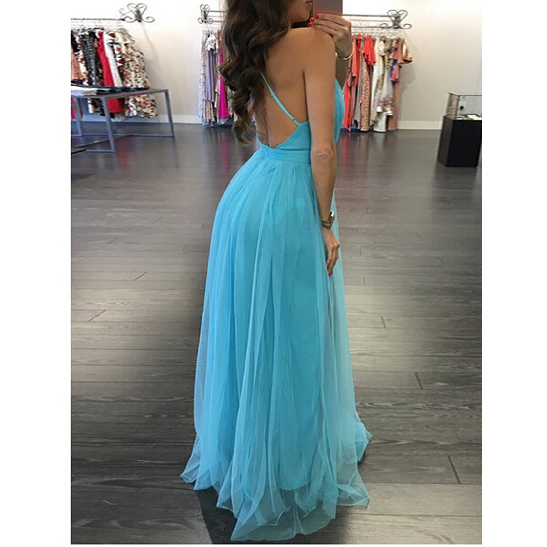 Mesh Sling Long Dress
