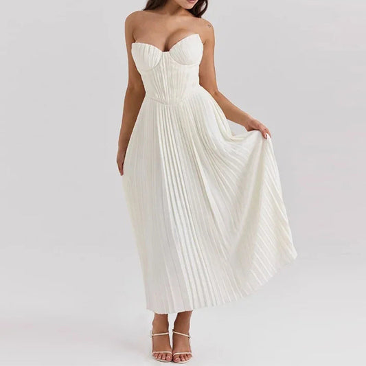 Elegant V-neck Sleeveless Pleated Dress