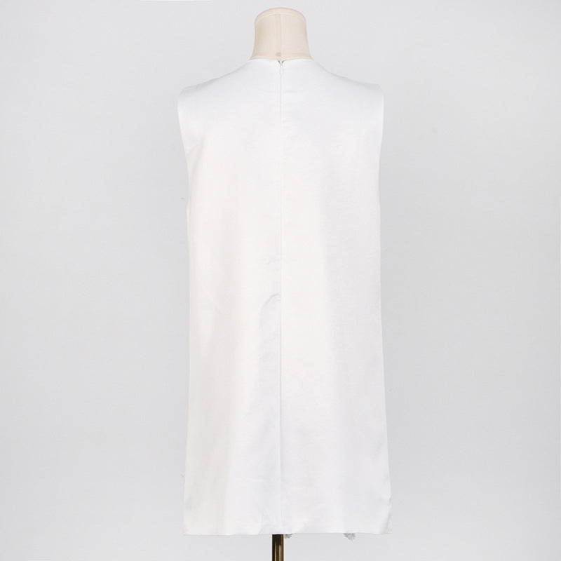 Stitching Tassel Flower Design Sleeveless Dress