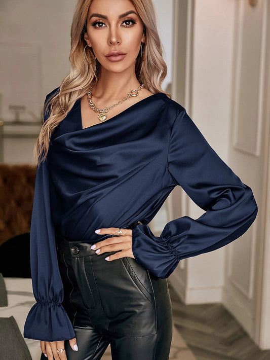 Elegant Satin Collar Straight Blouse