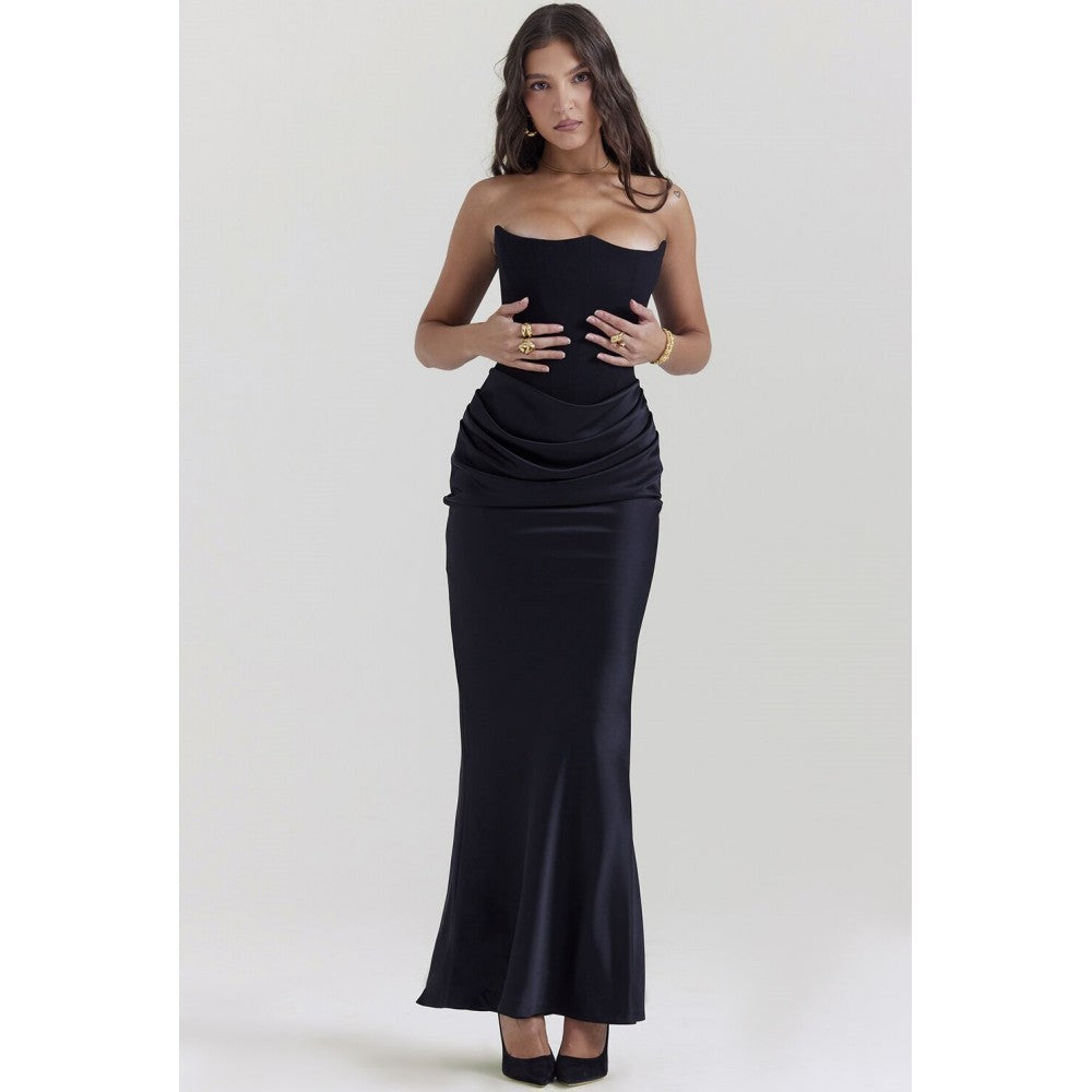 Off-shoulder Slimming Fishbone Silk Dress