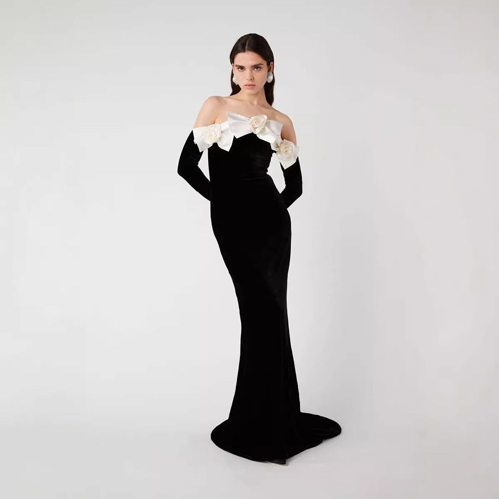 Black Long Sleeve Velvet Dress